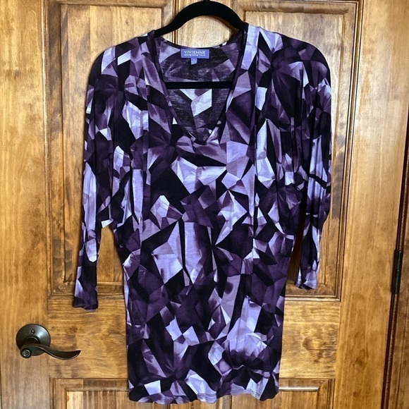 Vivienne Tam geometric design purple batwing top size S - Picture 5 of 5
